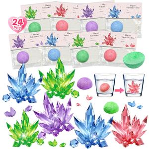 24 Pack Valentines Day Gifts Science Experiment Kit Planting Crystal with Greeting Cards for Kids School Gifts Exchange Classroom Prizes Party Favors Goodie Bag Stuffers for Boys and Girls