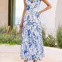 ZESICA Women's Summer Floral Sleeveless Maxi Dress 2026 Boho Mesh Spaghetti Strap Flowy Beach Wedding Guest Long Dresses, M