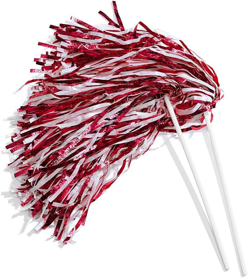 Anderson's Metallic Maroon and White Foil Textured School Spirit Shakers, Cheerleader Pom Poms, Football, Basketball, Homecoming Squad, Team, Party, Dance, Club, Performance, Celebration Pack of 10