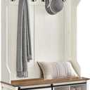 VASAGLE Hall Tree with Bench and Shoe Storage, Coat Rack with Shoe Bench, Entryway Furniture, 6 Tri-Hooks, Sliding Door, Farmfouse Style, Space Saving, Rustic White and Honey Brown UHSR442W01 (15.7"D x 41.7"W x 78.7"H)