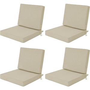 Outdoor Chair Cushions Set of 4, Water-Resistant & Fade-Resistant, Patio Furniture Deep Seat Cushions Replacement with Back, Non-Slip Bottom, Removable Cover, 24 x 24 Inch, Beige