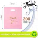 Sabary 200 Pieces Pink Plastic Thank You Bags for Small Business Plastic Shopping Merchandise Gift Bags with Handles and Gold Thank You Logo for Party Stores Business Gift Supplies(12 x 15 Inch)