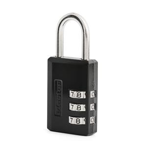 Master Lock Black Combination Padlock, Indoor Gym Locker Lock with Customizable 3-Digit Code for Luggage, Backpacks, Cabinets, 647D
