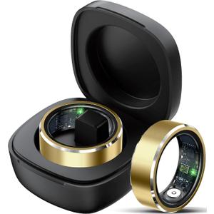Smart Ring Fitness Tracker Heart Rate Monitor Sleep Tracker Gesture Control Fitness Rings Blood Pressure Pedometer Calories Step Counter Waterproof Health Smart Rings for Women Men with Charging Case (#9, Gold)