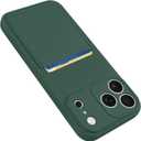 Design for iPhone 17 Pro Case with Card Holder for Women Men Soft Liquid Silicone Cover [Microfiber Lining] Full Camera Protection Shockproof Slim for iPhone 17 Pro Case Wallet Green