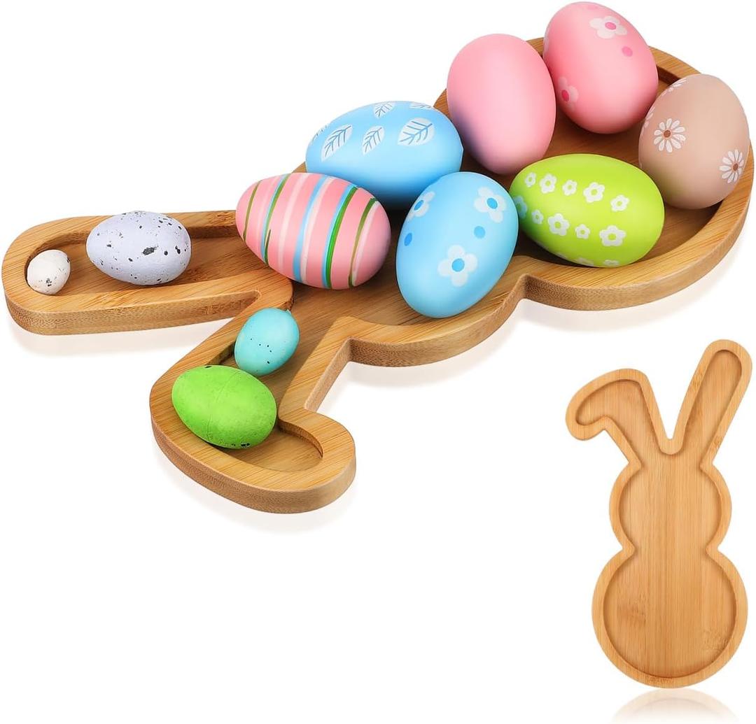 Bamboo Easter Bunny Charcuterie Board 11"x6" 3-Section Divided Snack Tray | Keeps Candy, Cheese & Veggies Separate for Snacks Fruits Candies Spring Table Decoration Rustic Farmhouse Serving Platter