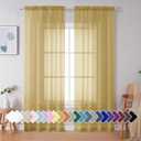 Simplebrand Gold Sheer Curtains 84 Inches Long 2 Panels, Light Filtering Rod Pocket Solid Color Window Sheer Curtain Panels, Elegant Curtains & Drapes for Living Room, Bedroom (Gold, 42" W x 84" L)