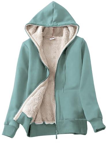 Yeokou Women's Casual Full Zip Up Sherpa Lined Hoodie Sweatshirt Jacket Coat (Green-M)