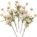 Floroom 5pcs Faux Silk Pompon Mum Artificial Flowers, Bulk Fake Mini Chrysanthemums with Stems for DIY Bouquet Centerpieces Wedding Fillers Champagne Arrangements Shower Decorations, Beige
