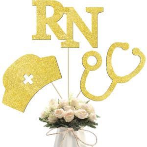 Glitter Nurse Graduation Centerpiece Sticks 12pcs Medical Nursing Graduation Party Centerpiece for Table Congrats RN Table Decorations for Congrats Grad Nurse Party Supplies
