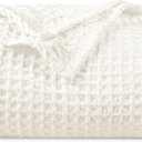 PHF Ultra Soft Waffle Weave Blanket Queen Size 90"x 90"- Washed Lightweight Breathable Cozy Woven Blanket for Bed - Aesthetic Decor for Couch Bedding Sofa Home Car - Coconut White