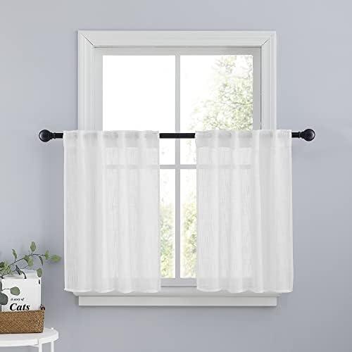 White Kitchen Curtains 36 inch Length Set of 2