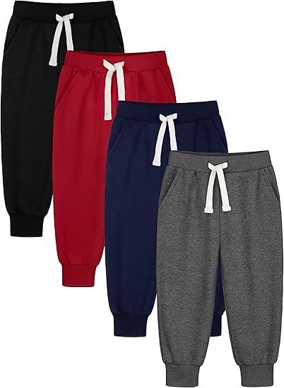 HXP 4 Pack Toddler Boys Sweatpants Pure Cotton Toddler Sweatpants Boys Kids Joggers Pants with Pocket Drawstring, 5T