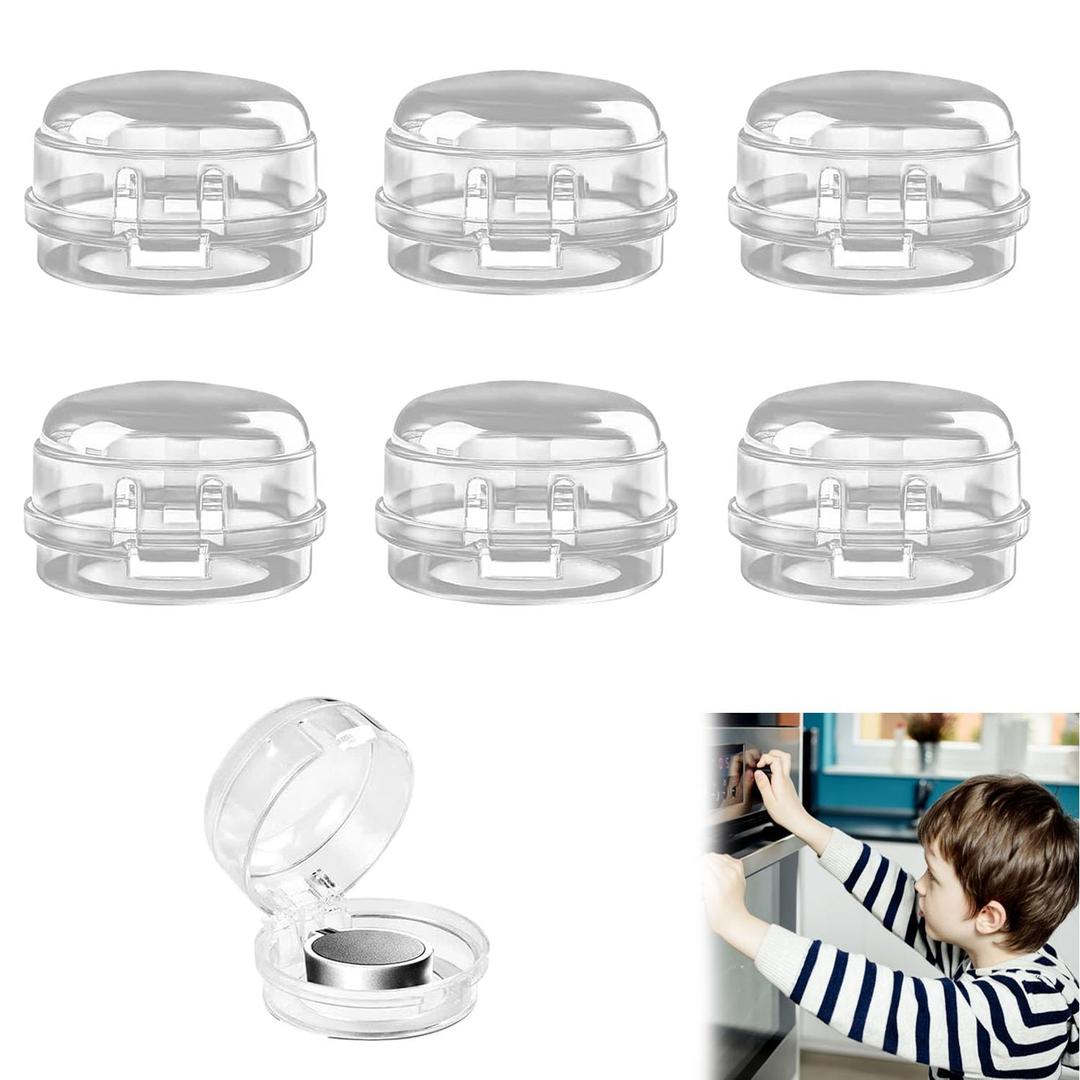 Gas Stove Knob Safety Covers: 6Pcs Child Proof Stove Covers, Non-Universal Baby Proof Oven knobs Locks for Only Height Under 1.65" - Transparent (black)