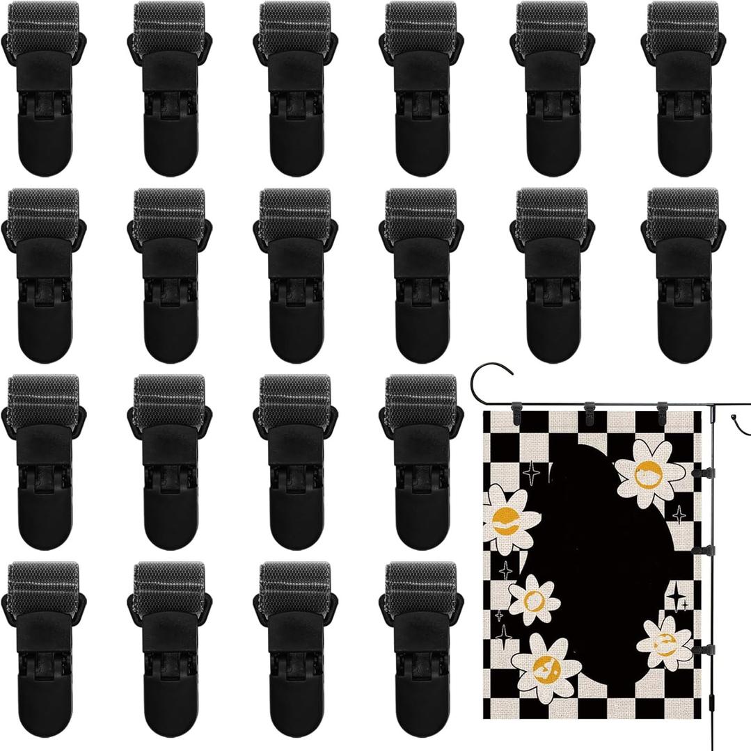 20Pcs Garden Flag Clips, All-Season Heavy-Duty Plastic Windproof Stoppers Hardware Accessories Prevent Slipping for Outdoor Flags, Small Banners, Curtains