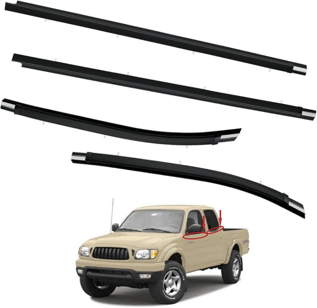 Outer Front & Rear Door Window Belt Weatherstrip, Moulding Trim Seal Compatible with Toyota Vehicle Tacoma 1995-2004 Double Cab Replace# 68210-04020 68160-04020 68230-04010 68180-04010 (4PCS)