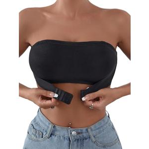 COZYEASE Women's Strapless Front Closure Bra One Piece Comfort Wireless Bottom Hem Bras (Medium, Black)