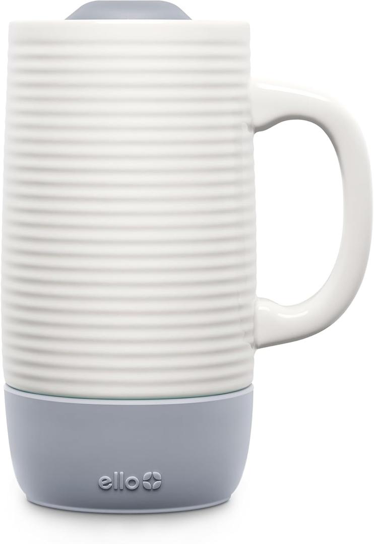 Ello Jane 18oz Ceramic Travel Mug with Handle, Splash-Resistant Slider Lid and Built-in Coaster, Perfect for Coffee and Tea, BPA Free, Dishwasher Safe, Gift for Holiday Him Her Mother's Day (Gray)