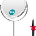 1X/ 30X Magnifying Mirror, Makeup Mirror with Tweezer, Double Sided Round Vanity Tabletop Mirror, 360 Rotation Portable for Dressing Table Desk Bathroom Bedroom Travel, Clear