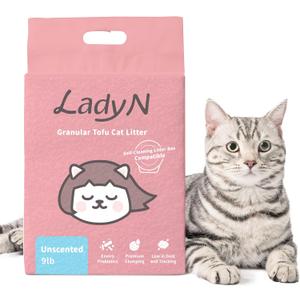 Lady N Granular Tofu Cat Litter Mini-Pellet Compatible with Automatic Self Cleaning Cat Litter Box, Strong Clumping Ultra Absorbent, Low Tracking, Odor Control Activated Charcoal 9lb