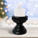 dwellington Farmhouse Rustic Wood Pillar Candle Holder, Decorative Beaded Candlestick Holder Stand for Home Dcor, Gifts, Wedding (Black)