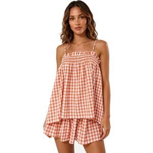 Nsywmzy Women Plaid Cami Top Wide Leg Shorts 2 Piece Lounge Set (Orange, M) 