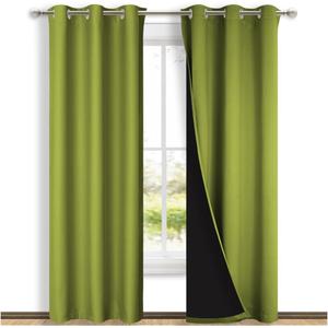 NICETOWN Blackout Curtains 84 inches Long, 2 Pieces, 42" Wide Each Panel, Fresh Green, Full Light Blocking Drapes with Black Liner for Nursery, Thermal Insulated Draperies for Hall, Villa