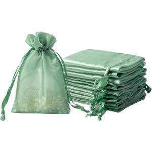 QIANF 20 Pcs Sage Green Small Organza Bags 4X6 inch for Wedding Favors with Drawstring, Mini Mesh Gift Bags Jewelry Pouch for Candy Bridal Shower Party Favor Baby Shower Christmas