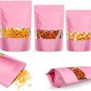 100 PCS Smell Proof Bags, Resealable Packaging Bags Matte Stand Up Foil Pouch with Clear Window, 6.3x9.4 Inch Sealable Smell Proof Pouch for Food Storage Small Business Packaging (Pink)