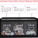 Spend Save Give Piggy Bank for Kids, Money Coin Savings Piggy Bank Jar Box for Kids Child Safe Money Saver, Teach Children About Giving & Saving Money Piggy Box for Childrens Boys Girls, Black