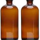 (2 Pack) - 16 oz Amber Glass Boston Round Bottles with Black 28-400 Airtight Phenolic Polycone Caps - Perfect Glass Containers for Secondary Fermentation, Storing condiment, Homemade Essential Oils