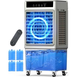 Large Swamp Cooler Air Conditioner, 2200CFM Evaporative Air Cooler, 24H Timer & 8 Gal Water Tank, 100Oscillation, 3 Speeds&4 Ice Boxes,Remote, Portable Cooling Fan for Garage Outdoor Large