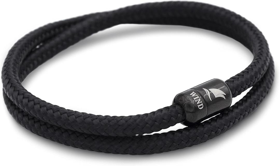 Wind Passion - Mens Bracelet, Durable Rope Wristband for Men, Versatile Pulseras Para Hombres - Waterproof, Magnetic Clasp, Ideal for Outdoor & Fashion (X-Large ( Wrist size: 7.12 - 7.87 inch ), Black Magnet - Black Pearl)