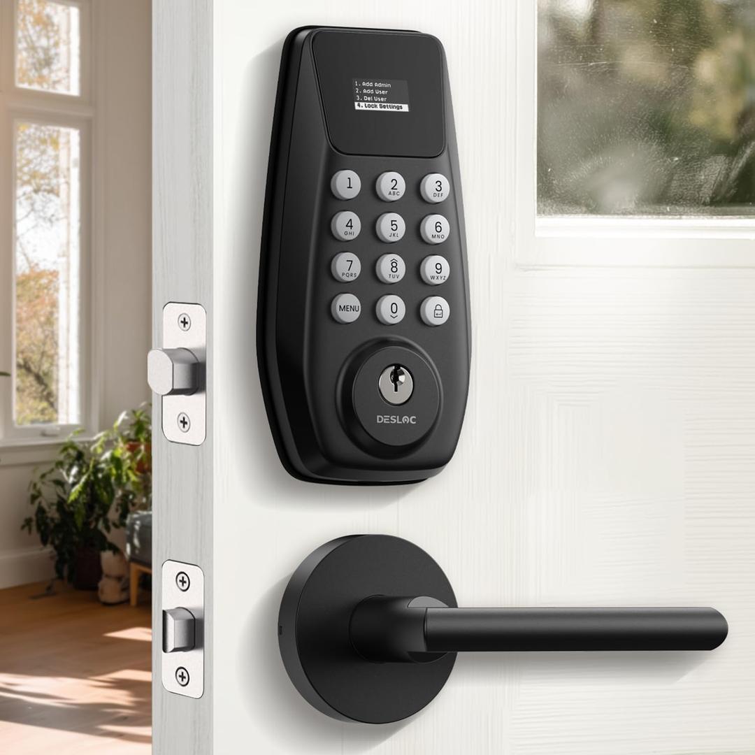 DESLOC C100 Keyless Entry Door Lock with 2 Lever Handles, Visual Display