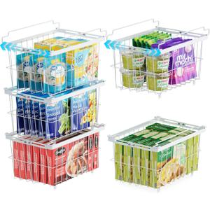 iSPECLE Freezer Organizer Bins - 5 Pack Adjustable & Extra Large Chest Freezer Organizer Bins for 5 to 9 Cu.Ft Deep Freezer, Easy Organize Basket Store More, Stackable No Wasted Space, White