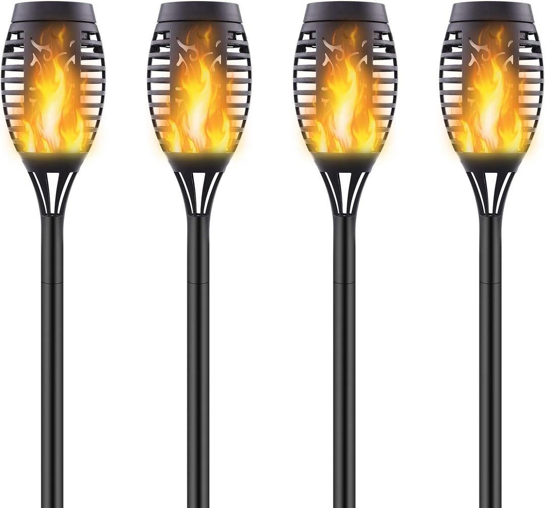 4 Pack Upgraded Solar Lights Outdoor, Mini Solar Torch Light with Flickering Flames, Waterproof Landscape Decoration Dancing Flame Lighting for Garden Pathway Yard