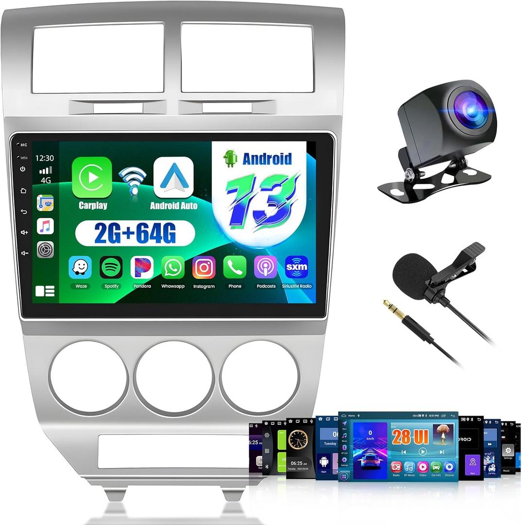 2+64G Android 13 CarPlay Car Stereo Radio for Dodge Caliber 2007-2012, 10.1'' HD Touch Screen Compatible with Android Auto, AHD Backup Camera, Mirror Link, GPS, WiFi, FM RDS