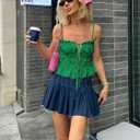 Tankaneo Womens Summer Tie Front Crop Tops Cute Ruffle Ruched Spaghetti Strap Tank Tops Y2K Going Out Shirts (Green)