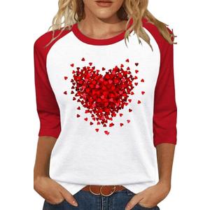 Women's Valentines 3/4 Sleeve V Neck Shirt Funny Love Heart Graphic Long Sleeve Tee Casual Couple Matching Tops (M)