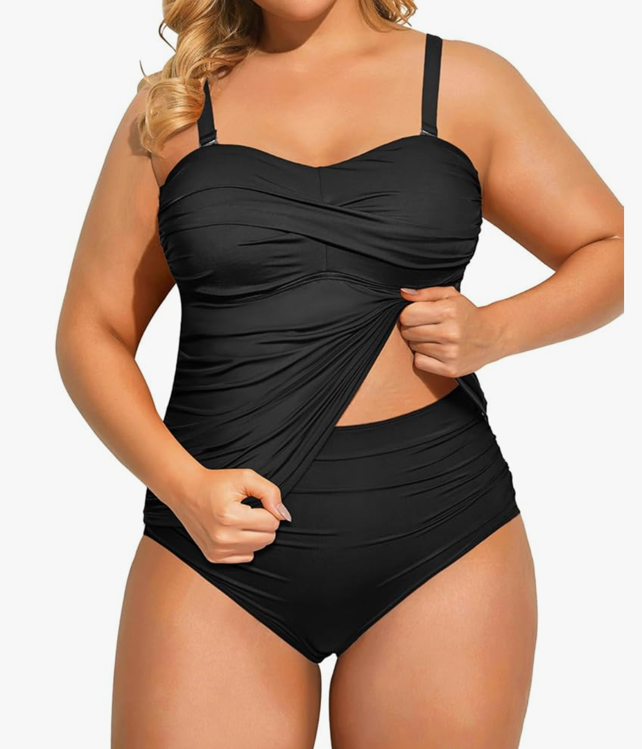 Aqua Eve Women Two Piece Plus Size Tankini Strapless Bathing Suits Bandeau Swimsuits with High Waisted Bottom, 24W