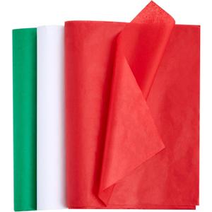 JOYIN 180 Sheets 20" x 20" Christmas Tissue Paper Assortment (Red, Green & White); 60 Sheets per Color Easy and Fast Gift Wrapping Accessory for Presents and Wine Bottles