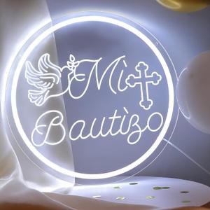Mi Bautizo Sign Neon for Wall Decorations, 13.4 * 13.4 inches Mi Bautizo Decorationsm USB Powered Baptism Decorations, Suitable for Children's Birthday Party,Room,Garden,Bar,Christmas.