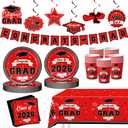 Leetous 2026 Graduation Party Decor Supplies Favors for Class, Red and Black Grad Plates Napkins Cups Tablecloth for College & High School, Disposable Tableware Accessories Kit Stuff for 25 Guests