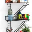 Black Metal Fire Escape Wall Shelf, Unique Decorative Shelves for Wall, New York Shelf Ladder Storage, Funky Knick Knack Shelf Organizer, Industrial Wall Shelves for Bathroom,Living Room