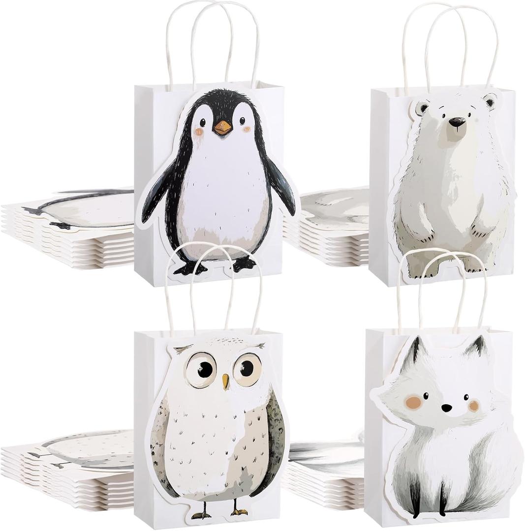 Feifeiya 24 Pcs Winter Animals Gift Bags Polar Bear Penguin Owl Fox Party Favors Gifts Bags for Winter Holiday Birthday Party Favor Supplies Decor