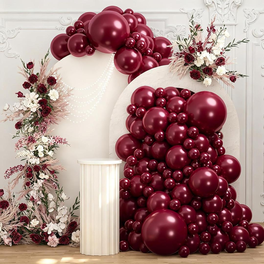 108Pcs Burgundy Double Stuffed Balloons Different Size, 18/12/10/5 inch Maroon Wine Red Balloons Garland Arch kit for Birthday Mother Day Baby Shower Wedding Party Decorations
