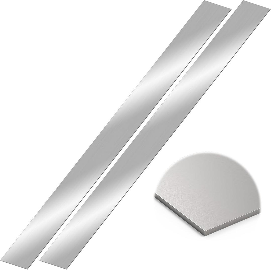 2 Pcs 304 Stainless Steel Sheet Metal Gap Filler Trim Strip (30"x 1"x 0.04" Thickness)Brushed Metal Finishing Sheet for Home Kitchen Tools