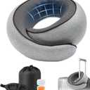 Advanced Memory Foam Neck Travel Pillow, Neck Pillow Airplane with Eye Mask & Ear Plugs, Designed for The Comfort of Travel & Office, Travel Pillow for Plane, Car, Home, Work Grey