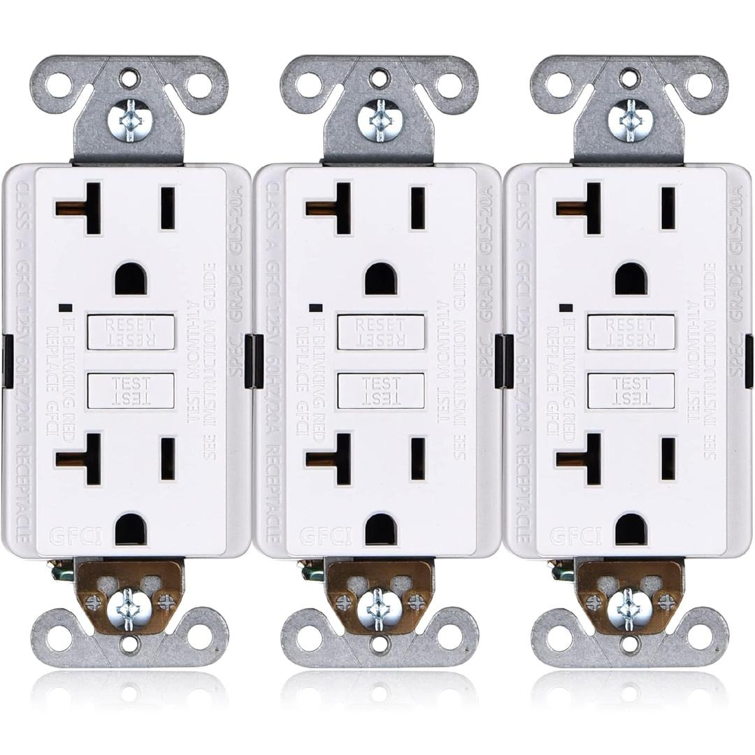 GFCI Outlet 20 Amp [3-Pack], ETL Listed, Non-Tamper-Resistant GFI Duplex Receptacles with LED Indicator, Self-Test Ground Fault Circuit Interrupter, White, 3 Piece