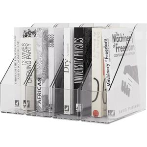 Magazine Holder, Clear Plastic Vertical File Magazine Organizer, Desktop File Magazine Book Storage Shelf for Office Desk (4PCS)